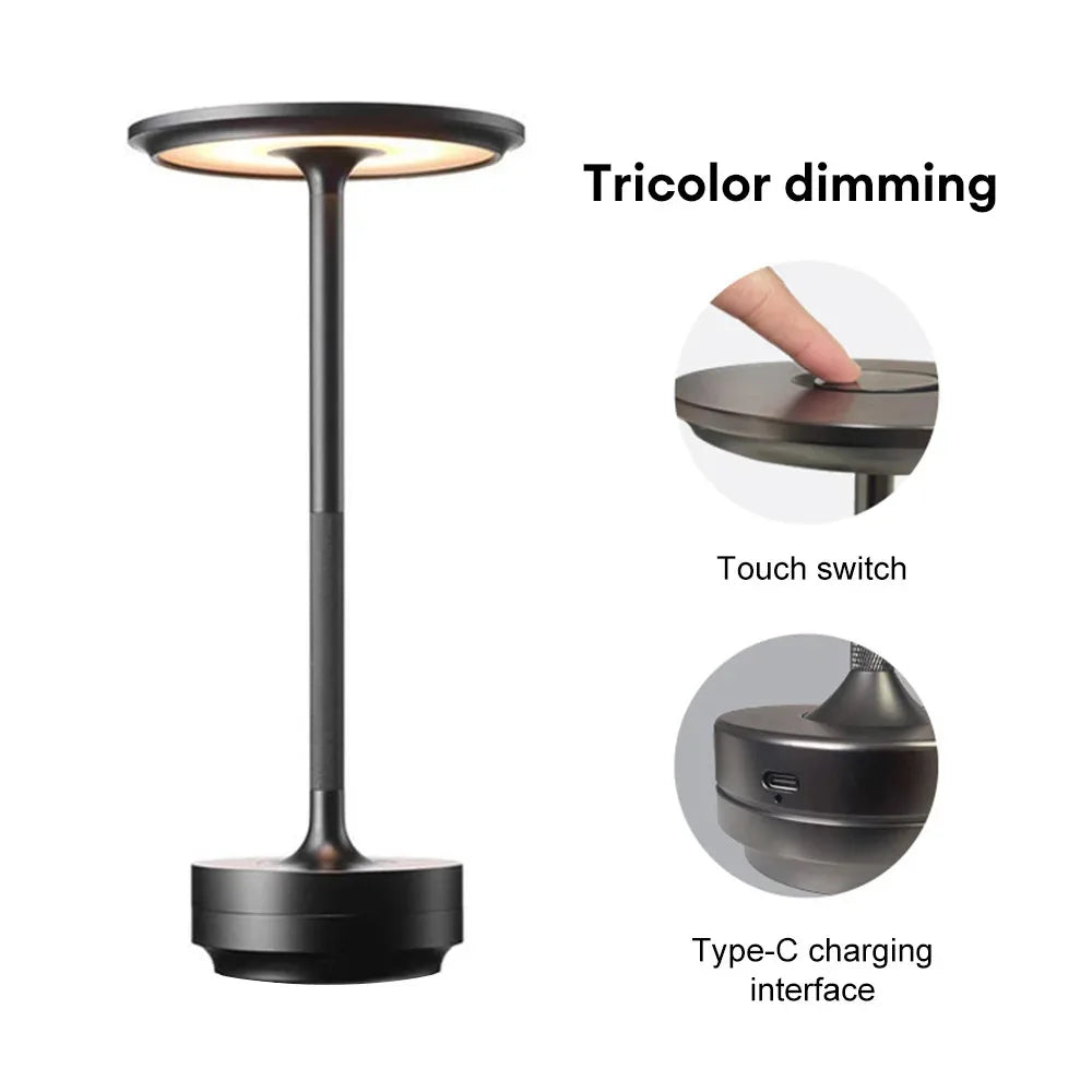 Charging LED Desk Lamp with Battery Restaurant Bar Table Lamp Dimming Atmosphere Retro Portable Charging Touch USB Read Lamp