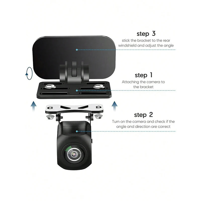 Universal Rear Camera Mount: ABS Windshield Bracket, No-Drill Peel & Stick, Adjustable Angle, Fits Most Cams, Stable & Stylish