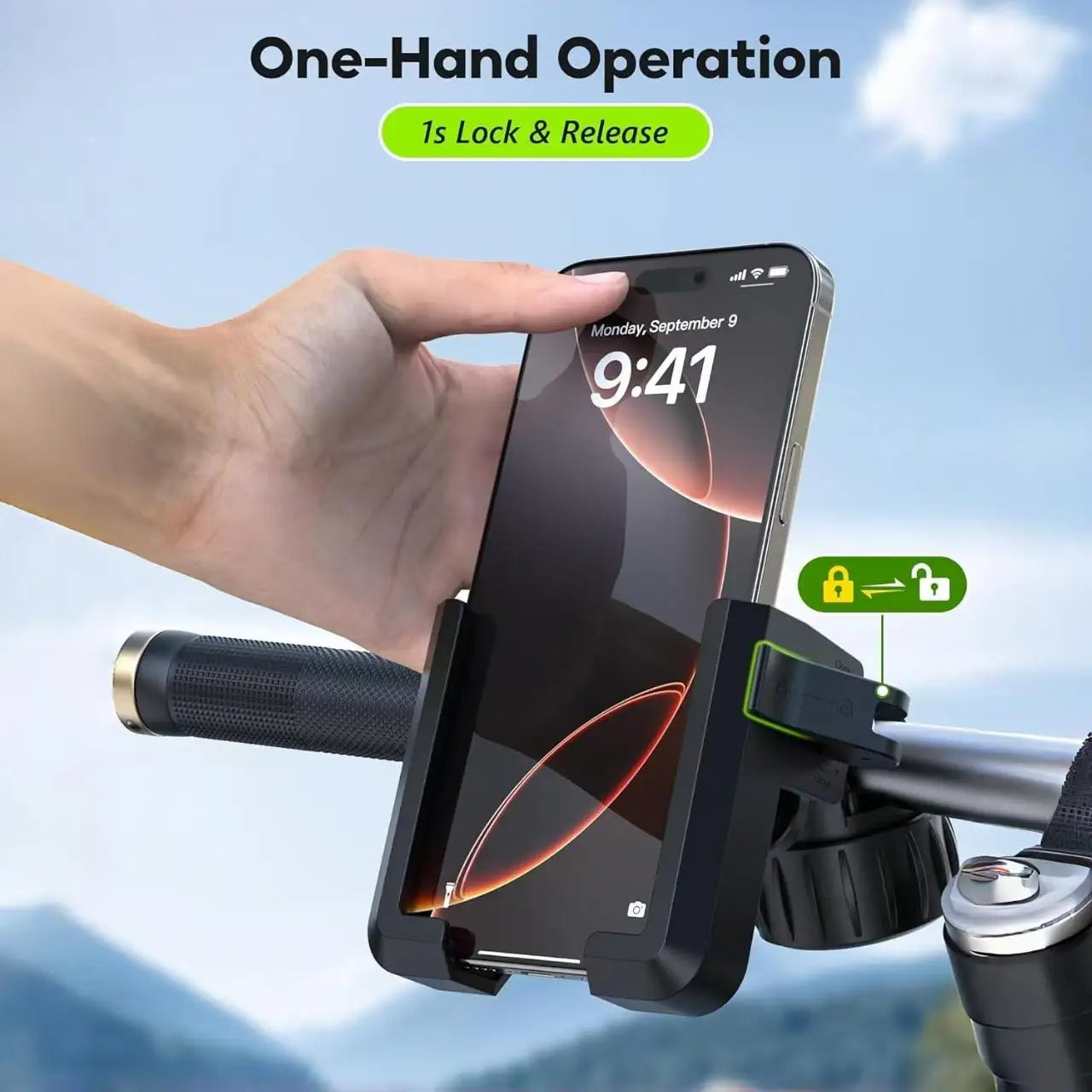 Motorcycle Phone Mount with Vibration Dampener - 30s Tool-Free Install & Quick Lock, Universal for Bike/MTB, Fit 4-7" Phones