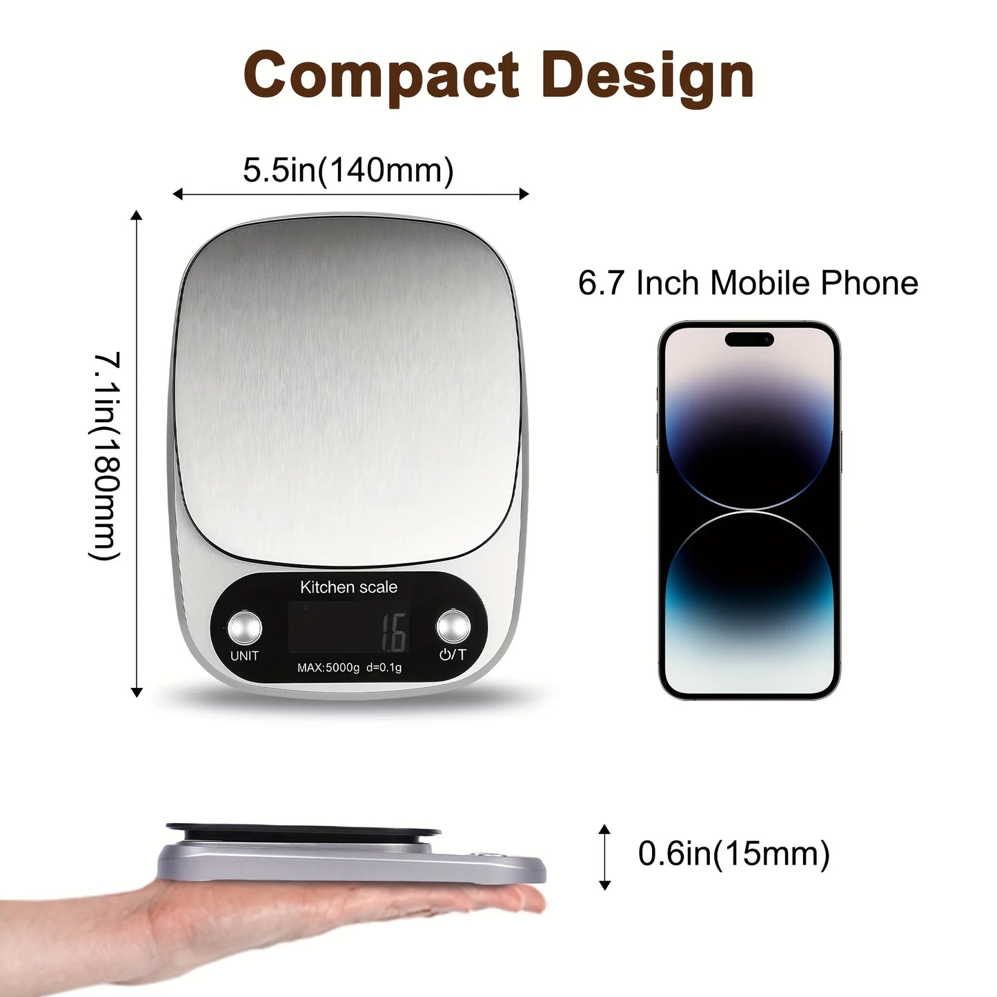 Digital Kitchen Scale 5kg/0.1g 10kg/1g High Precision Food Scale with LCD Display Stainless Steel Platform for Cooking Baking