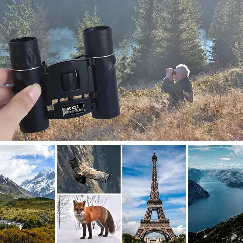 Compact 40x22 HD Folding Binoculars 2000M Long Range BAK4 FMC Lens Powerful Mini Telescope For Hunting Camping Travel