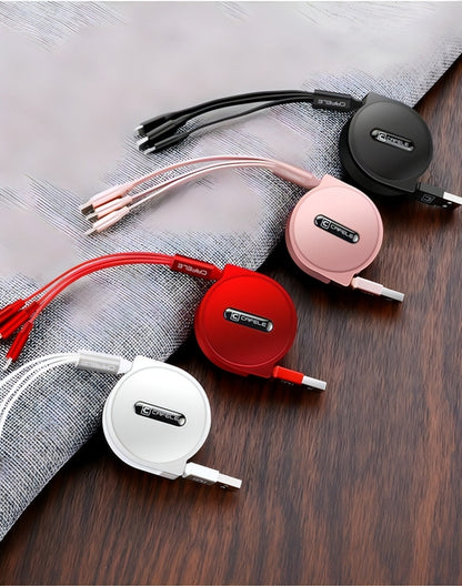 TriFlex™ Telescopic 3-in-1 Charging Cable – Extendable USB-C, Lightning & Micro USB