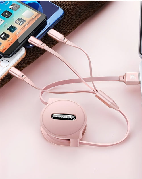 TriFlex™ Telescopic 3-in-1 Charging Cable – Extendable USB-C, Lightning & Micro USB