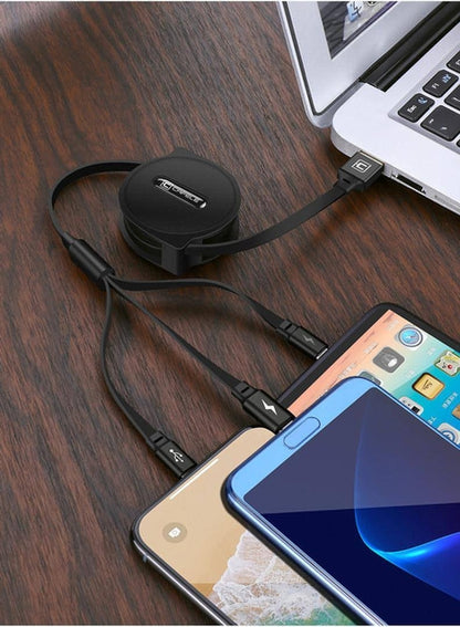 TriFlex™ Telescopic 3-in-1 Charging Cable – Extendable USB-C, Lightning & Micro USB
