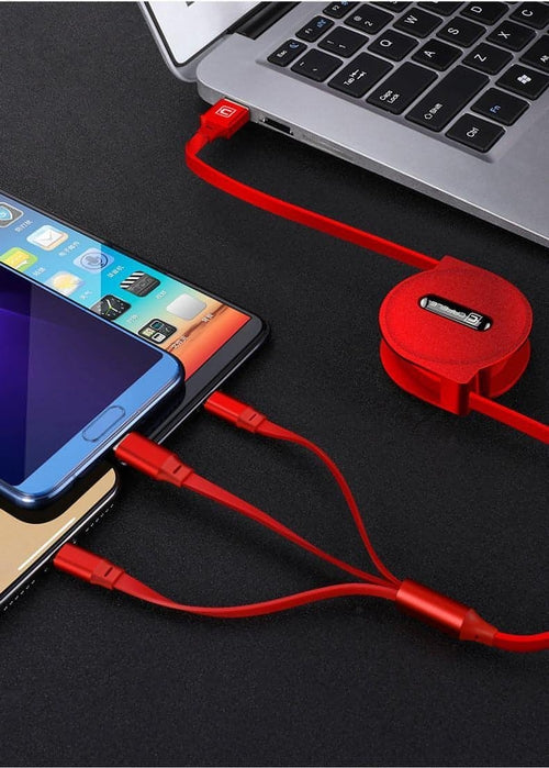 TriFlex™ Telescopic 3-in-1 Charging Cable – Extendable USB-C, Lightning & Micro USB