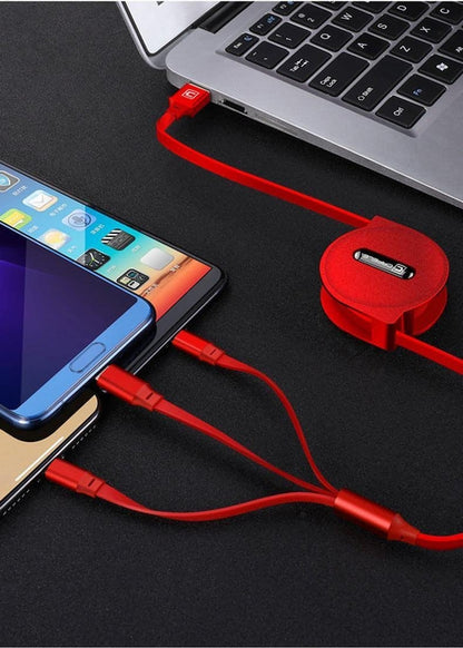TriFlex™ Telescopic 3-in-1 Charging Cable – Extendable USB-C, Lightning & Micro USB