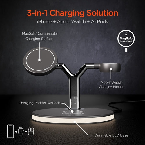 HyperGear MaxCharge 3-in-1 MagSafe Wireless Charging Stand – iPhone, Apple Watch & AirPods