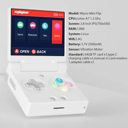 MIYOO Mini Flip Retro Handheld Game Console With New Hinge 2.8''IPS Screen Portable Video Game Consoles Classic Gaming Emulator