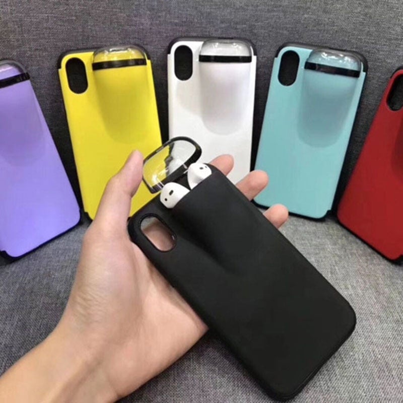 Phone case compatible with selected iPhone models with AirPods holder