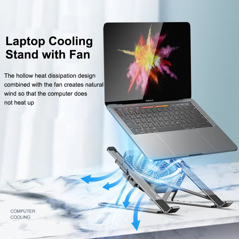 Portable Laptop Cooling Stand with Fan Foldable Aluminum Alloy Notebook Cooler Pad Holder Adjustable For 17inch Laptop Tablet