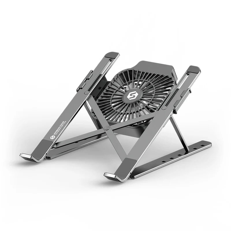 Portable Laptop Cooling Stand with Fan Foldable Aluminum Alloy Notebook Cooler Pad Holder Adjustable For 17inch Laptop Tablet