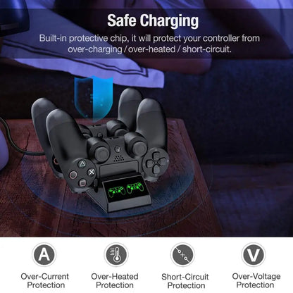 PS4 Controller Charger Charging Dock Station with 4 Micro USB Charging Dongles Dual Charging Dock for Playstation 4 PS4 Slim Pro