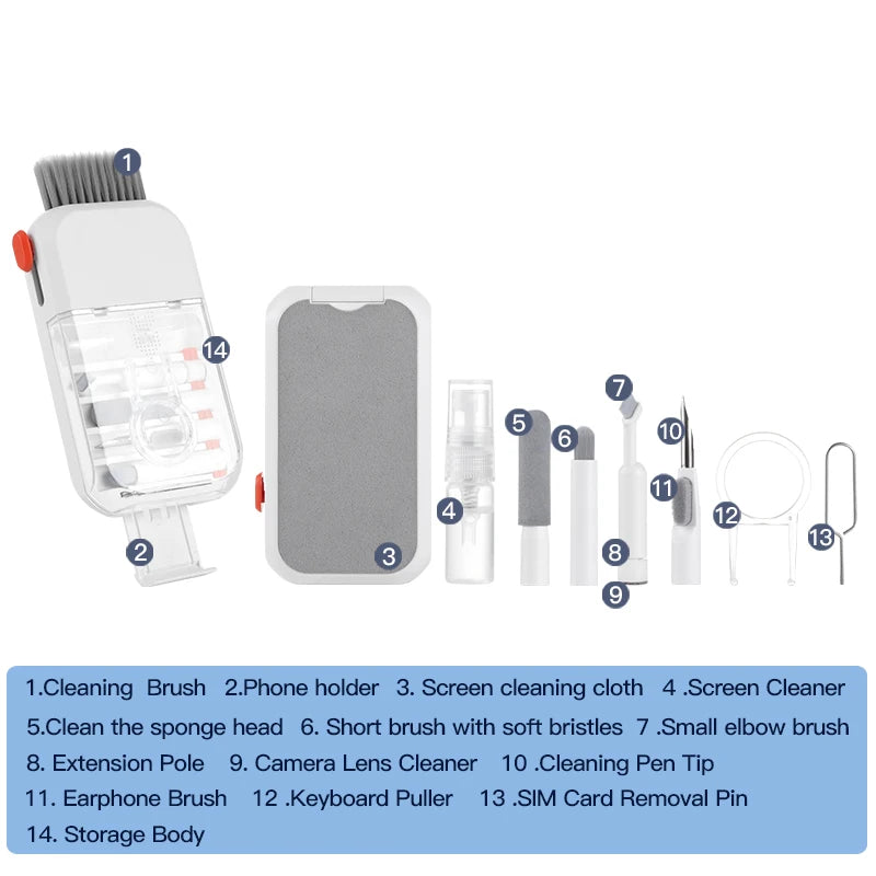 14 in 1 Digital Electronic Cleaning Set Screen Cleaning Bracket Design Phone Keyboard Cleaner Kit Portable Multipurpose
