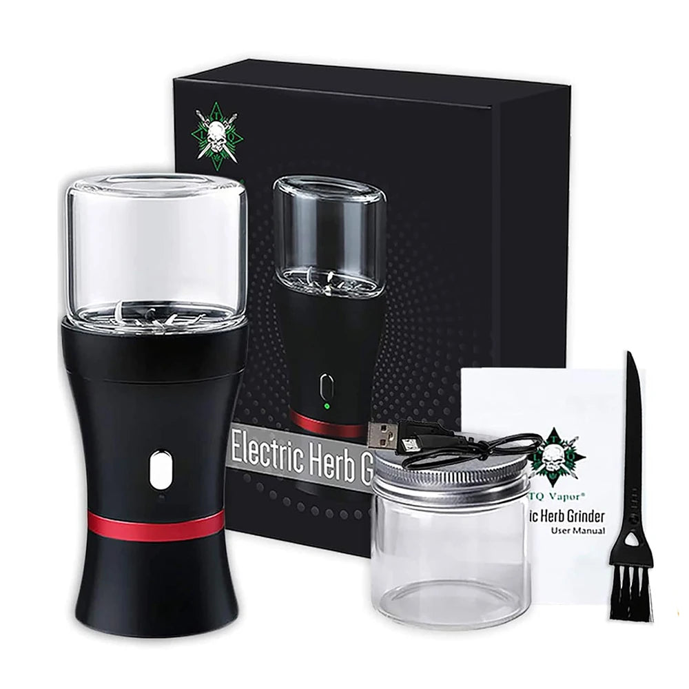 Electric Herb Grinder Compact Size Updated 6 Blades with 50ml Glass Herb Jars USB-Rechargeable Automatic Electric Grinder