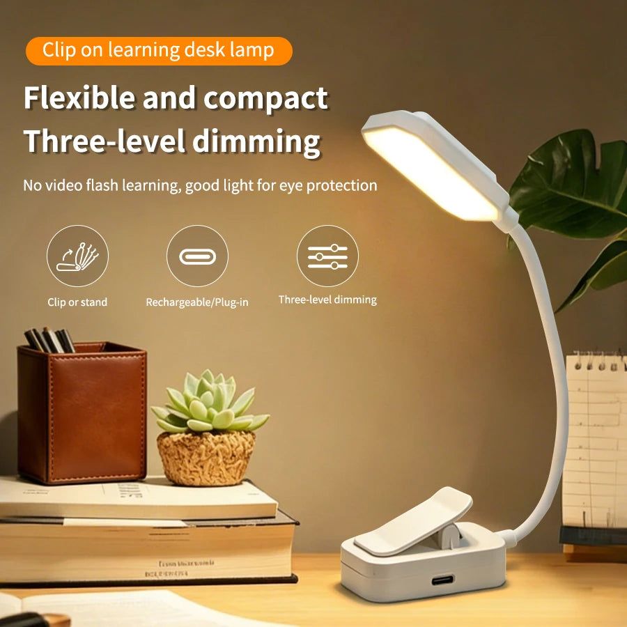LED USB charging desk lamp with Clip Eye Protection Portable Book Light 3 Colors Night Light Student Bedside Study Reading Lamp