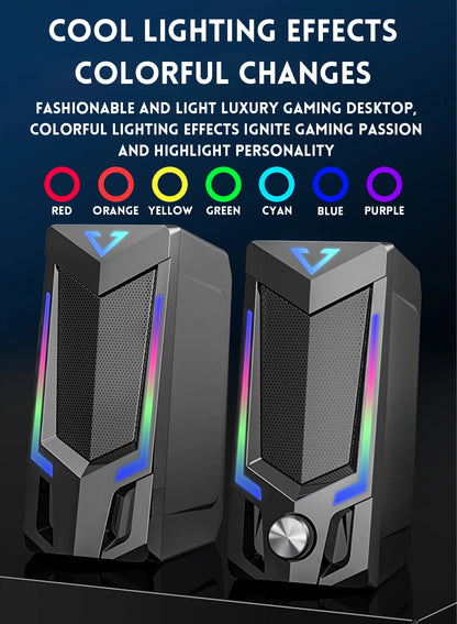 Bluetooth RGB Computer Speaker, Desktop Computer Speaker, Laptop Speaker, Desktop Stereo Speaker, USB Powered, with LED Ambient