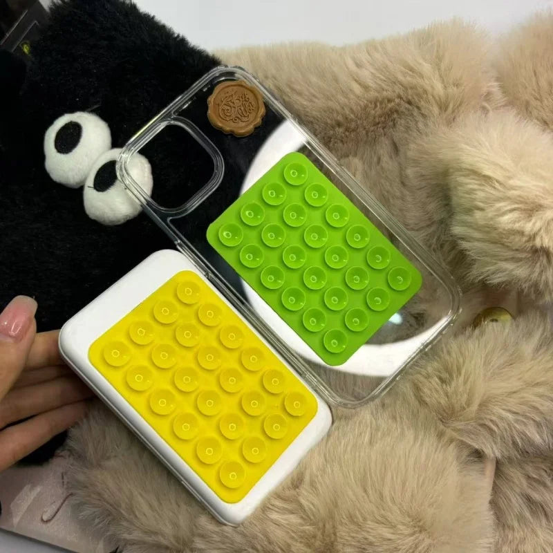 24 Silicone Suction Cups, Black Minimalist Sticker, Anti Slip Phone Case, Portable And Movable Phone Holder, Square Portable