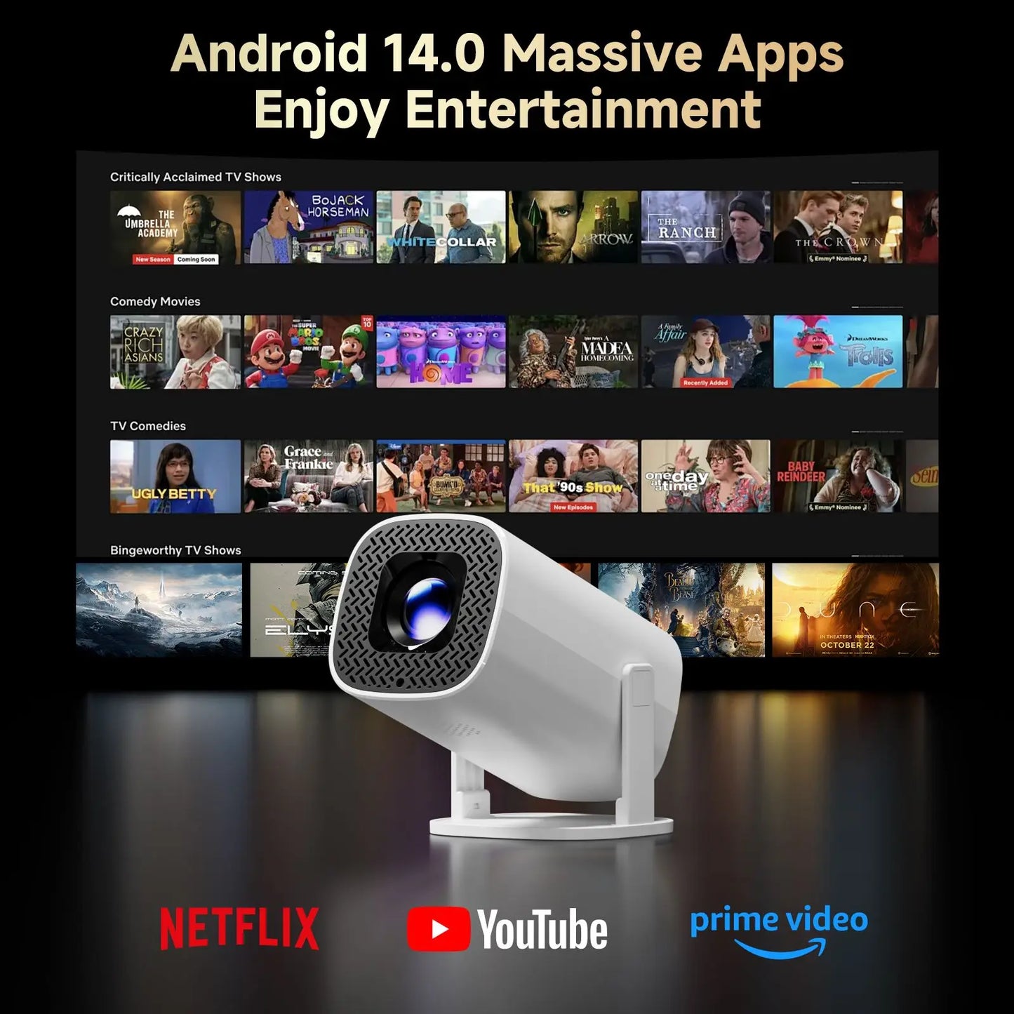 P30 PRO Smart Mini Projector Android 14 WiFi6 BT 5.0 Supports 4K 1280 * 720P Video Smart Home Theater Outdoor Portable Projector
