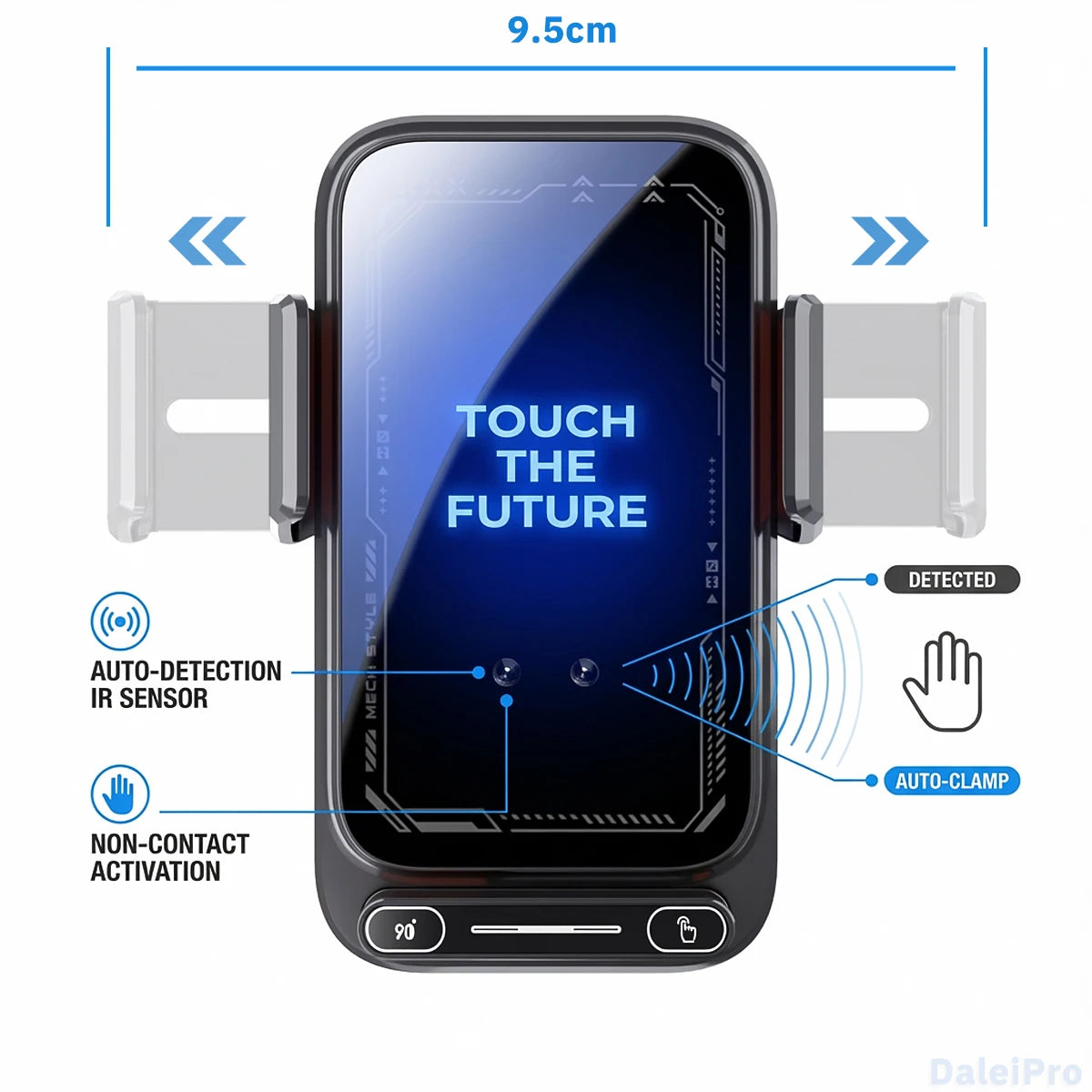 Car Phone Charger Phone Holder 15W Wireless & Wired Charger Auto Sensing One-Touch Release and Rotation Qi FCC ROHS Certified