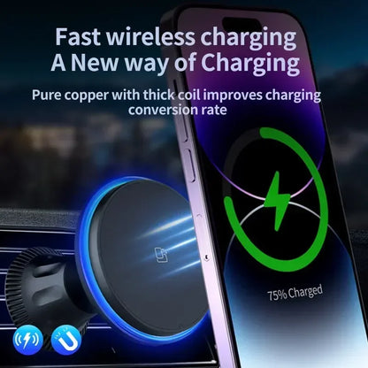 Magnetic Car Wireless Charger RGB For iPhone12 13 14 15 16 17 Pro Max Macsafe Car Phone Holder Stand Mount Fast Charging Station