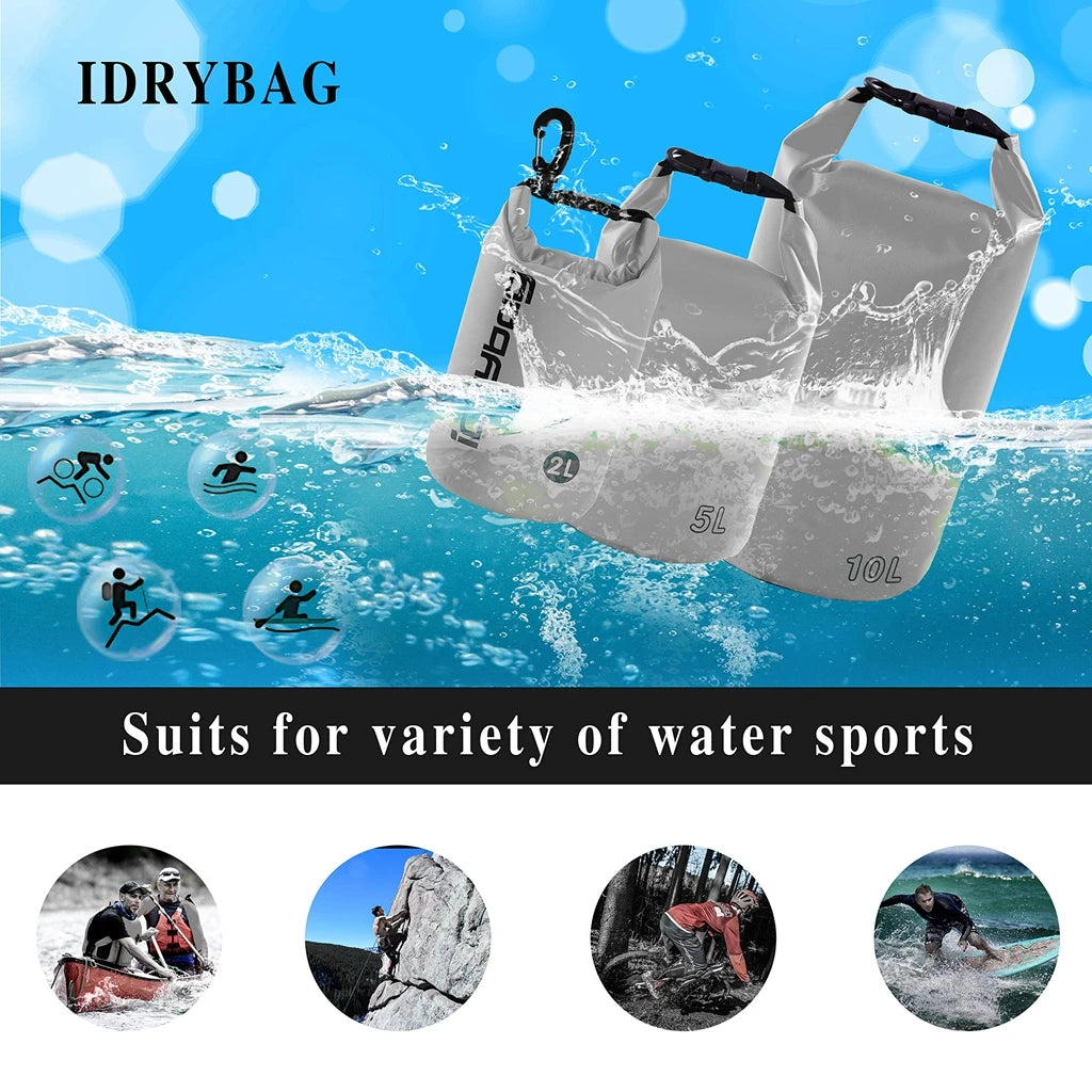Idrybag Dry Bags Waterproof Bag for Women Men 2/5/10/15/20L Swimming Rafting Kayaking River Trekking Waterproof Dry Bag Backpack