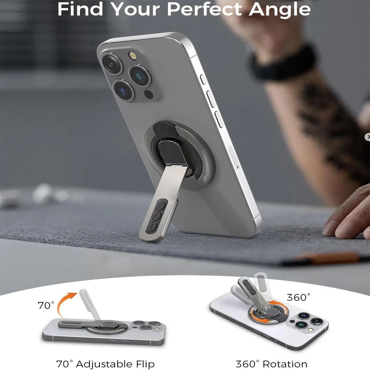 Phone Grip for Magsafe Phone Stand 360°Roration Gym Holder Phone Kickstand Silicone Finger Ring Innovative Pressure-Relief