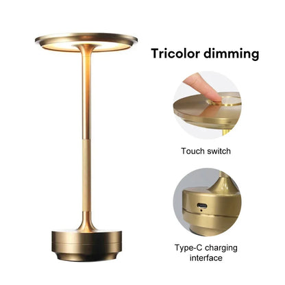 Charging LED Desk Lamp with Battery Restaurant Bar Table Lamp Dimming Atmosphere Retro Portable Charging Touch USB Read Lamp
