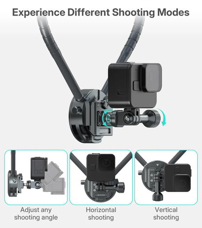 Neck Mount for Action Camera, POV Stabilizer with Chest Mount - Quick Release System for Ergonomic, Hands-Free Filming of Skiing