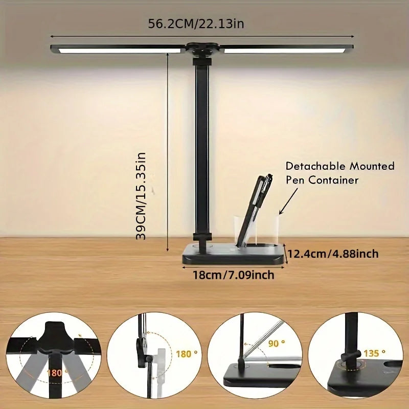 Dual Swing Arm LED Desk Lamps, Eye-Caring Desk Light with USB Charging Port, Auto Timer Table Lamp, Desk Lamp for Reading/Study