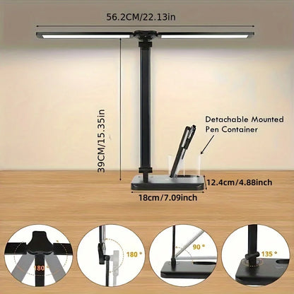 Dual Swing Arm LED Desk Lamps, Eye-Caring Desk Light with USB Charging Port, Auto Timer Table Lamp, Desk Lamp for Reading/Study