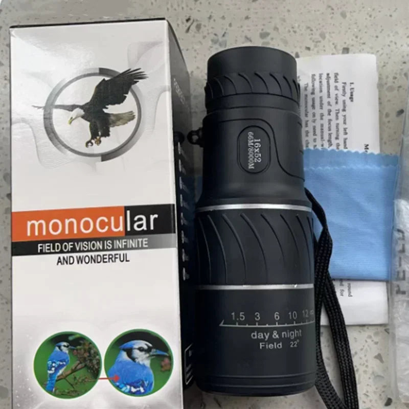 Powerful Monocular Telescope 16x52 Dual Focus Scope Zoom Monocular Prism Compact Monocle for Hunting Camping Equipment