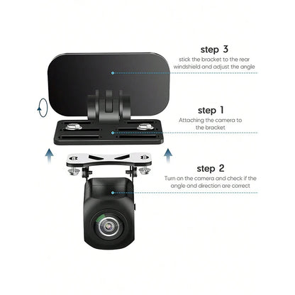 Universal Rear Camera Mount: ABS Windshield Bracket, No-Drill Peel & Stick, Adjustable Angle, Fits Most Cams, Stable & Stylish