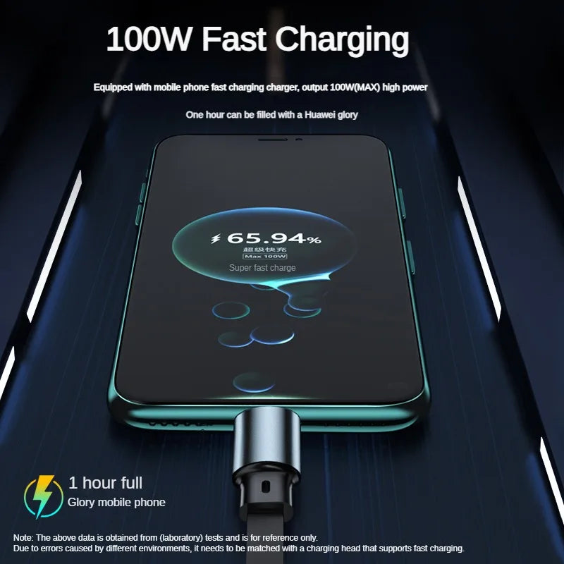 3 In 1 Retractable USB 100W Cable Fast Charging And Data Micro USB Type C For iphone6-14 Android Phone Xiaomi Huawei OPPO