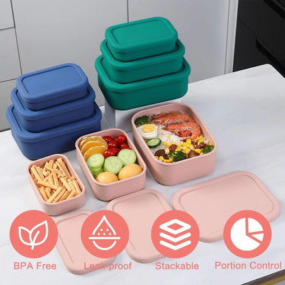 Silicone Food Storage Containers,  Silicone Bento Lunch Box Containers with Lids, For Airtight, Microwave, Dishwasher ,Freezer