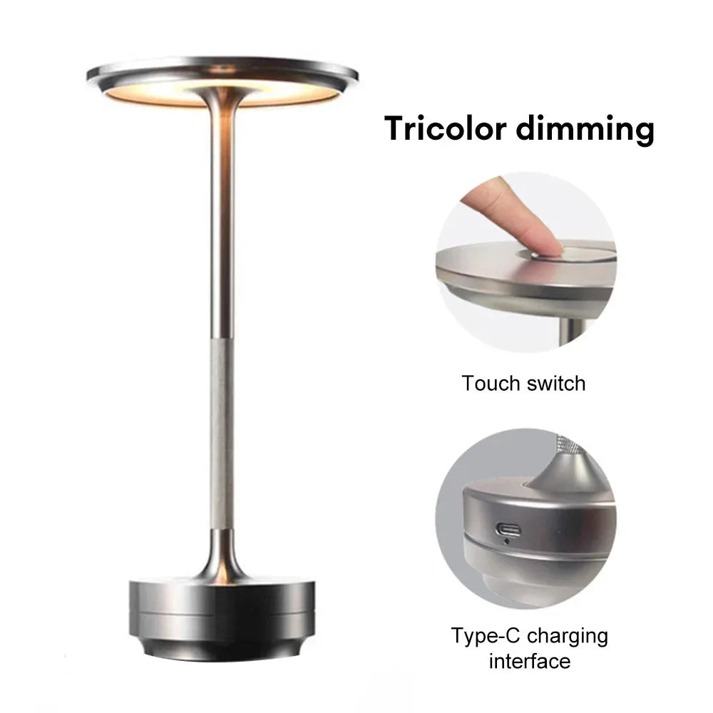 Charging LED Desk Lamp with Battery Restaurant Bar Table Lamp Dimming Atmosphere Retro Portable Charging Touch USB Read Lamp