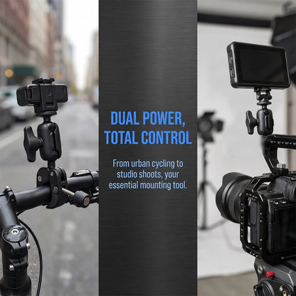 Universal Double-Ball Crab-Claw Mount, Action Camera Car Mount, Universal 360° Adjustable Mount for Handlebars / Light Mounts
