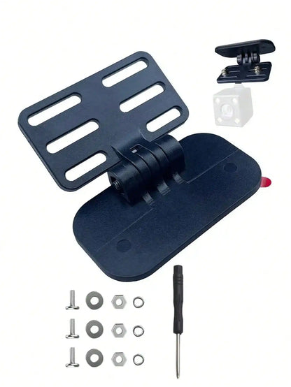 Universal Rear Camera Mount: ABS Windshield Bracket, No-Drill Peel & Stick, Adjustable Angle, Fits Most Cams, Stable & Stylish