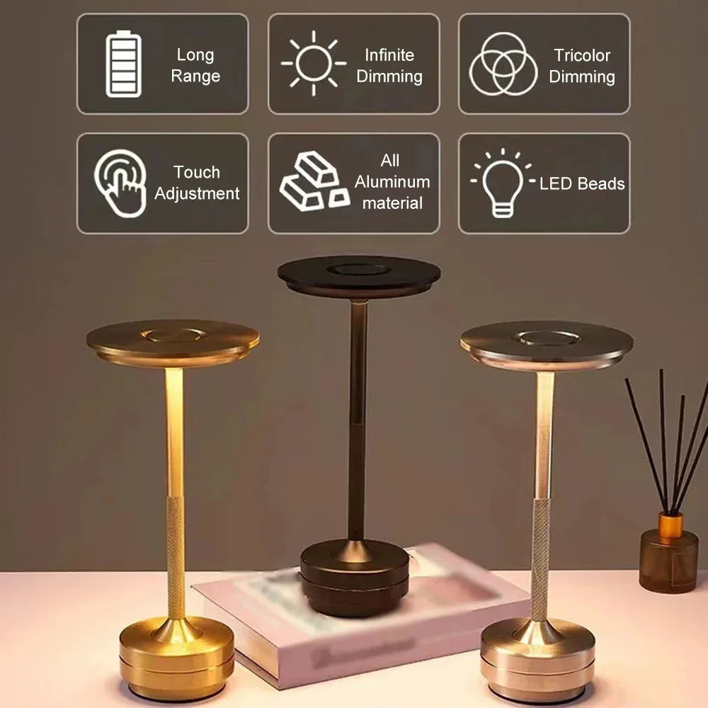 Charging LED Desk Lamp with Battery Restaurant Bar Table Lamp Dimming Atmosphere Retro Portable Charging Touch USB Read Lamp
