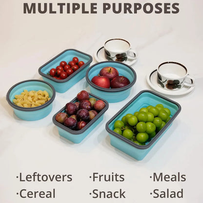 Collapsible Silicone Food Storage Containers with Lids, Freezer & Dishwasher Safe Foldable Lunch Box for Camper Leftovers Snacks