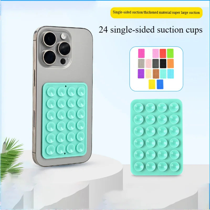 24 Silicone Suction Cups, Black Minimalist Sticker, Anti Slip Phone Case, Portable And Movable Phone Holder, Square Portable