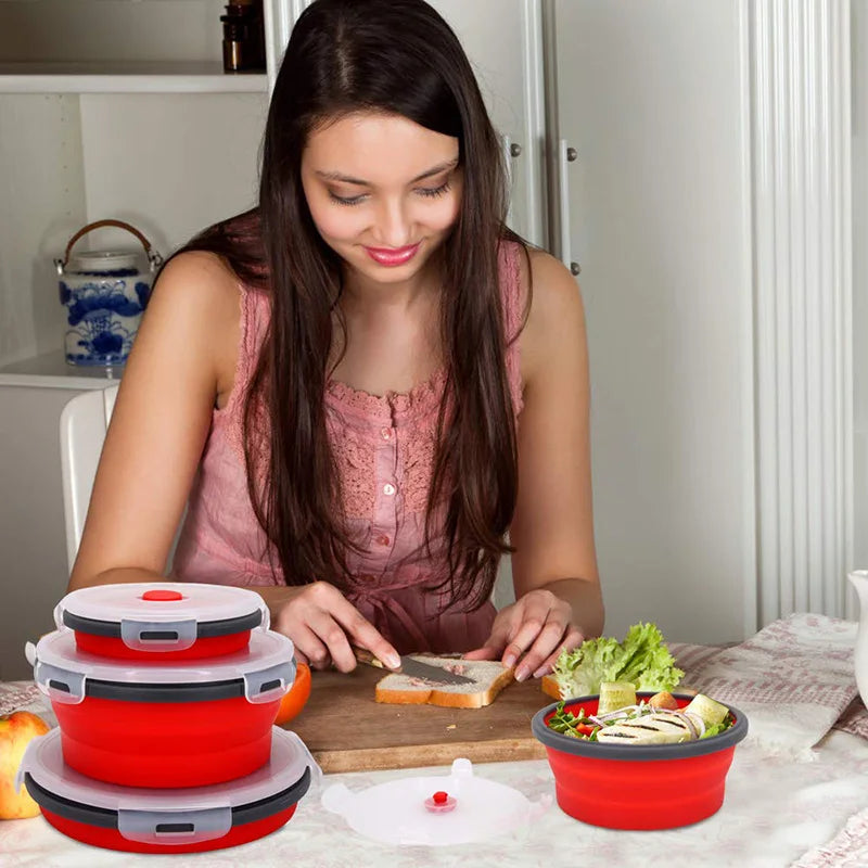 Collapsible Food Storage Containers Round with Lid,Kitchen Stacking Silicone Collapsible Meal Prep Container Dishwasher Safe