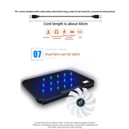 Laptop cooling pad,suitable for 12-17 inch laptop cooler lifting bracket folding silent air-cooled desktop computer cooling base