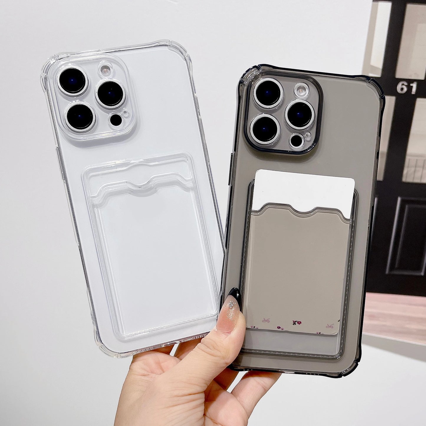 Clear Shockproof ID ATM Card Slot Protection Cover For iPhone  16 15 14 13 12 11 Pro Xs Max Mini 16e X XR Silicone Phone Case