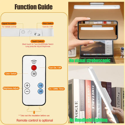LED Desk Lamp Magnetic Night Light USB Rechargeable Table Lamp Remote Eye-protection Reading Light (Optional Solar Charging)