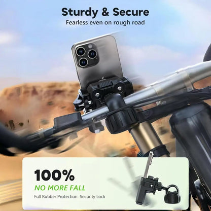 Motorcycle Phone Mount with Vibration Dampener - 30s Tool-Free Install & Quick Lock, Universal for Bike/MTB, Fit 4-7" Phones