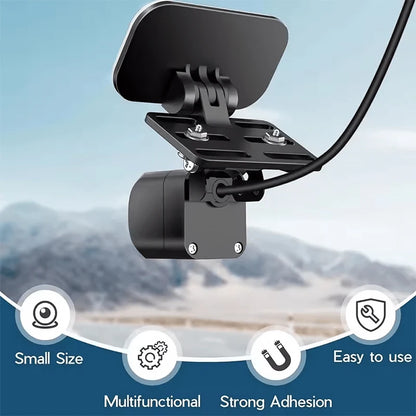 Universal Rear Camera Mount: ABS Windshield Bracket, No-Drill Peel & Stick, Adjustable Angle, Fits Most Cams, Stable & Stylish