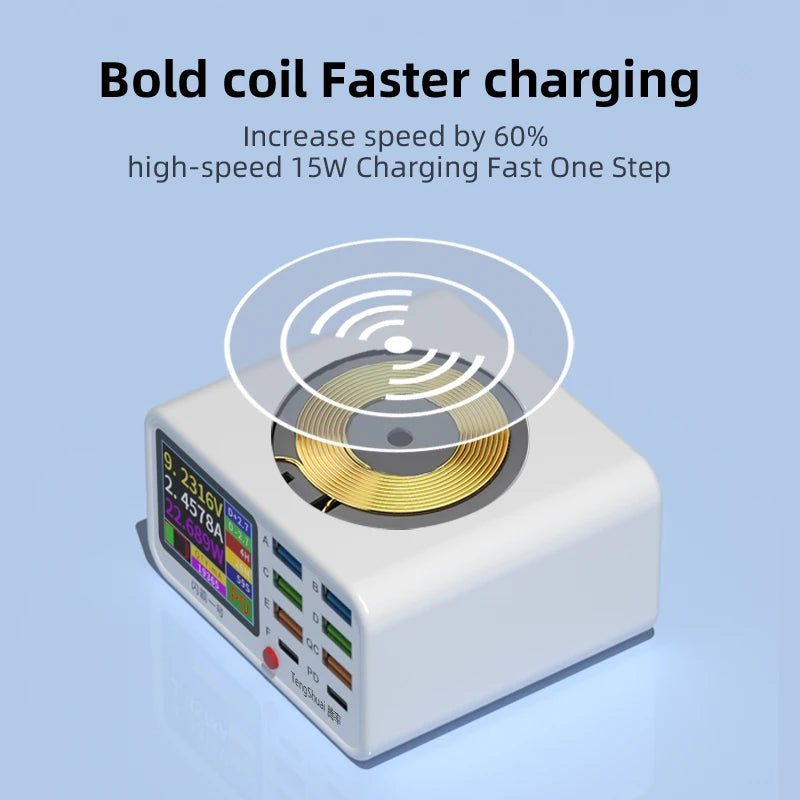 Multi functional 8-port USB Wireless Fast Charging Station Visual Current Detection Charger For Mobile Phone iPad Flash Charging