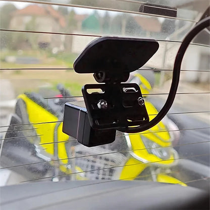 Universal Rear Camera Mount: ABS Windshield Bracket, No-Drill Peel & Stick, Adjustable Angle, Fits Most Cams, Stable & Stylish