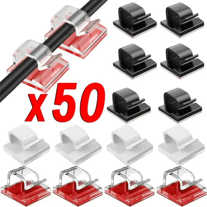 10/20/50pcs Self Adhesive Cable Clips Cord Management Wire Holder Organizer Clamp Desk Tidy Cable Manager in Home Office Clips