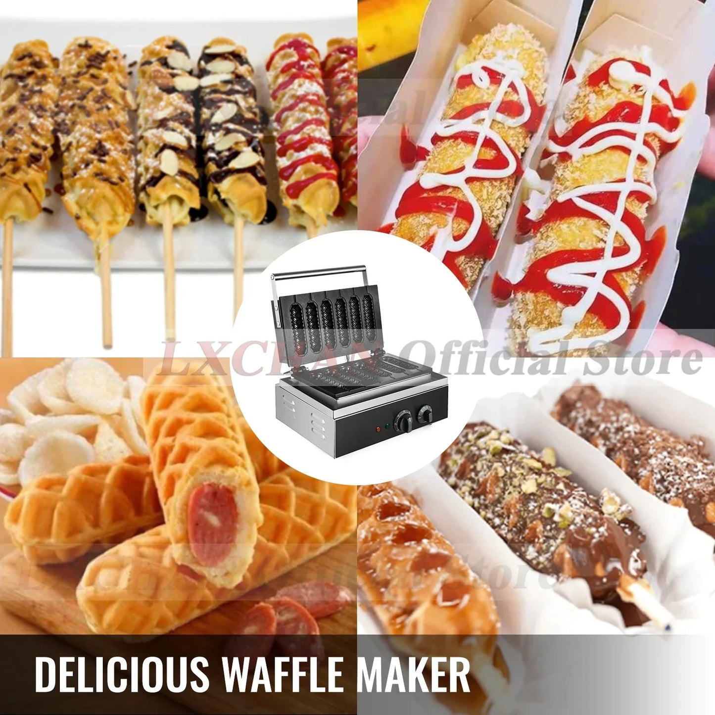 HomeWise 6PCS Electric Waffle Sausage Maker Non-Stick Lolly Stick Muffin Crispy French Corn Hot Dog Machine Kitchen Home